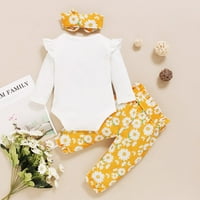 Sdjma novorođenčad dječje djevojke Pismo Romper Bodysuit + cvjetne hlače + odijela za glavu