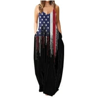 Ženske ljetne zvijezde bez rukava od tiskane duge haljine Američka zastava tiskane haljine plaže sa