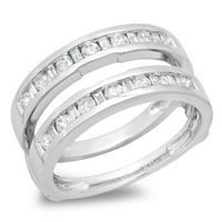 DazzlingRock kolekcija 0. Carat 14k Round & Baguette Diamond Ladies Vjenčanje Dvostruki prsten CT, bijelo
