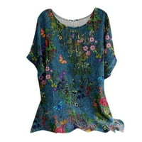 Bazyrey Womens Scoop vrat Modna cvjetna bluza Ženska majica bez rukava bez rukava Plava 3xl