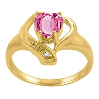 Mauli dragulji za žene 0. Carat ružičasta topaz i dijamantski naglasak srčani prsten 4-prong 10k žuto