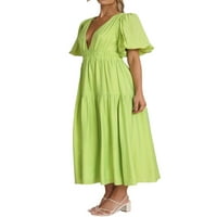 Gwiyeopda Žene Ljeto Ležerne prilike Midi haljina Čvrsta boja s kratkim rukavima V vrat plutaju haljine