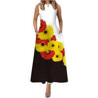 Haljine za ženske ženske ženske kraljevske bez rukava bez rukava sa džepom cvjetni vintage velika haljina