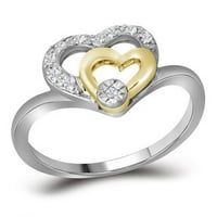 10K dvotonski bijeli zlatni okrugli dijamantski dvostruki srčani prsten CTTW