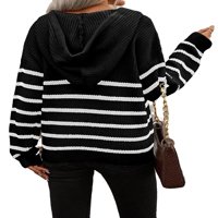 Ležerni prugasti puloveri s kapuljačom crne i dugih rukava bijeli džemperi