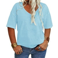 PLNOTME ženski plus veličine kratkih rukava V-izrez Top Solid Color Classic Jednostavna majica Ležerni pulover