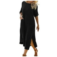 Gotyou ženska ležerna modna čvrsta boja labava polovica rukava drevna dress crna 2xl