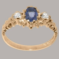 Britanci napravio 9k ružin zlatni prirodni safir i dijamantni ženski Obećani prsten - Opcije veličine