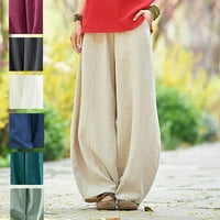 Pantalone za žene džep elastični prozračni labavi pamučni struk pune boje casual modne pantalone