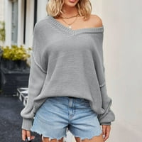 Dukseri za žene Trendy plus jesen i zimski V izrez Velike veličine pletiva od pulover džemper siva