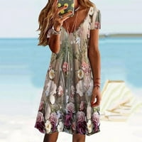 Ženski V izrez cvjetni ispis Labava haljina ljeto halter ljetna haljina casual ljetna odjeća za žene