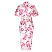 Thirt haljine za žene casual vintage cvjetni ispis rever spustite kratki rukav dužina gležnja maxi haljina