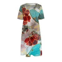 Haljine za žene plus veličine ženski a-line cvjetni kratki rukav vrat casual duge ljetne maxi haljine