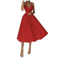 Ženske haljine Clearence Solid Maxi A-line bez rukava halter ljetna haljina crvena xl