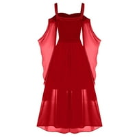 Žene Ljetne haljine žene plus veličina hladnog ramena leptir s rukavima od gotičke haljine, crvena,
