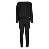 Džemper set za žene dva hlače hlače sa visokim strukom pantalone na ležernim pletenim salonama, crna