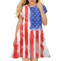 TODDLER Djevojke za djecu Proljeće Ljeto tiskovina rufffle kratki rukav modni dnevni haljini Američka