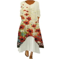 AWDENIO MIDI haljine za žene čišćenje modnih casual juniora dugih rukava V-izrez cvjetni tiskani nepravilni