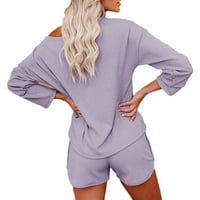 Fueri Womens rebrasti setovi Outfits Knit Lounge Pidžama Postavite pulover s dugim rukavima i kratke