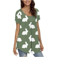 Košulje za žene Modni tiskani casual bluza V-izrez kratkih rukava labave majice, zelena, xxl
