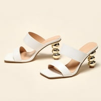 Ženske sandale za pete - testere od pune boje novi stil Casual Square Summer Sandals White-9