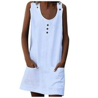 Clearsance Ljetne haljine za žene bez rukava A-line mini modne čvrste okrugle dekoltene haljine bijela