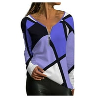 Ženski vrhovi V-izrez Modna bluza Grafički printira Ženske majice Ljetna tunika dugih rukava TUNIC TEE plavi m