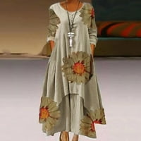 Haljine za žensku ljetne haljine za ženske grafičke suncokretske haljine s visokom rubom s dugim rukavima