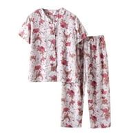 Žene cvjetne otiske pidžama postavi odjeću s majicama kratkih rukava sa obrezivim hlačama Ljeto Plus