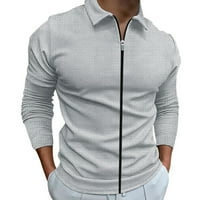 Leey-World Polo majice za muškarce muške casuse, jesenski prugasti tkanic majica patentni zatvarač Okrenite