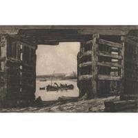 Sir Frank Short Crni ukrašeni drveni okviri uramljeni dvostruki matted muzejsko umjetničko otisak pod nazivom - raspon mosta Old Battersea