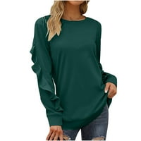 Ženske majice dugih rukava Modni okrugli vrat Čvrsta boja ubode ruffle labave ležerne majice pulover
