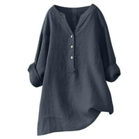 Ketyyh-Chn ženske košulje pune boje casual labav dugih rukava majica tamno siva, xl