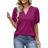 Ženska majica V izrez Casual Classic Fit Solid Boja kratki rukav plus veličina Top Hot Pink XXL