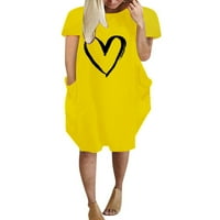 Zodanni Ženske majice Haljine Crew Crt Duljina koljena Dress Casual Baggy Party Yellow S