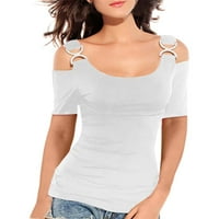 Bazyrey ženske vrhove Dressy Casual Lable Chemise ženski okrugli vrat Bluze kratkih rukava bijeli XL