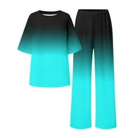 WAVSUF ženski setovi plus size posadni vrat tiskani vrhovi i hlače Pulover, plave pantalone dugih rukava