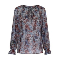 Ženska ležerna cvjetna štampa V-izrez dugih rukava na vrhu Labavi bluzes Dressy Trendy Plus size bluze