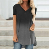 Penkaiy ženska modna gradijentska štampana bluza V-izrez s kratkim rukavima s kratkim rukavima na vrhu