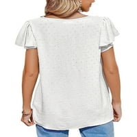Welliumy Dame šifon vrhovi kratkih rukava majica ruffle tuc bluza Comfy Holiday Tee White XL
