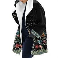 Zimski kaputi za žene - dugi rukav labav topli print Anorak kardigan ovratni vrat, za jesen zimske crne