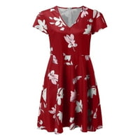 Dame Ljeto Žene Ljetni cvjetni print Scoop vrat Midi haljina casual kratki rukav Smješten Split Swing