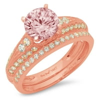 1. CT sjajan okrugli rez simulirani ružičasti dijamant 18k Rose Gold Solitaire sa akcentima Bridal Set