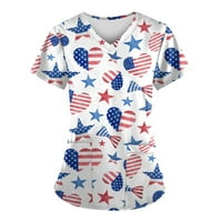 SKSLOEEg piling vrhovi Women plus veličina USA Star tiskana bluza s kratkim rukavima medicinska sestra