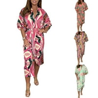 Žene Ljetna moda V izrez Elegantna plaža Casual Robe majica Ispis duga haljina