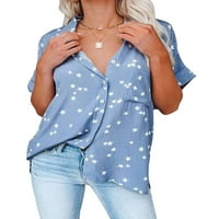 Ženski luksuz vrhovi majica rever na vratu Dugme za bluzu labavu tuniku Plaža Plava XL