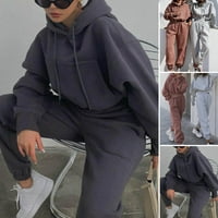 Set odijela Fall hoodie hlače Postavite labavi elastični struk dugih rukava s kapuljačom pune boje držite