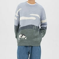 Munlar Womens Cardigan džemperi, muškarci travnjački krav vintage preveliki na dugih rukava okrugli