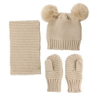 Djeca mekana čvrsta pletena ploča od pletena vunena zima topli meko šešir + rukavice + šal set Djevojački