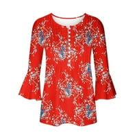 Ženski vrhovi Ljetni casual kratkih rukava V-izrez labavi cvjetni bluza T-majice crveno m